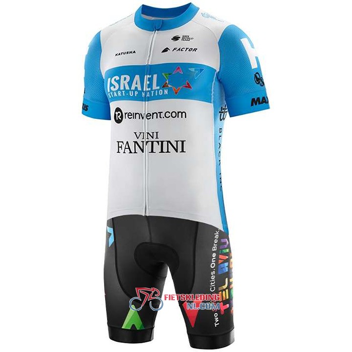 Israel Cycling Academy Fietsshirt Met Korte Mouwen 2020 en Korte Koersbroek Lichtblauw Wit
